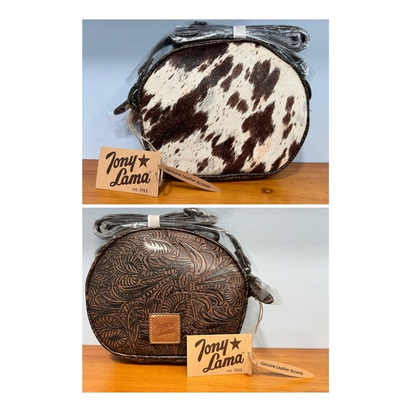 Tony Lama Handbags - TONY LAMA NWT Genuine Cowhide Embossed Leather Tooled Accents Crossbody Bag NEW